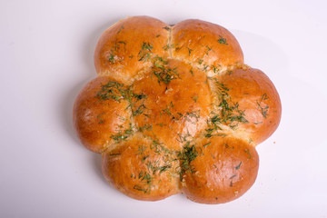 Ukrainian dumplings with garlic. National pastry on a white background