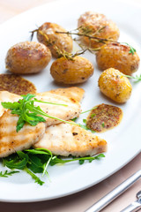 Still lifegrilled cod with potatoes