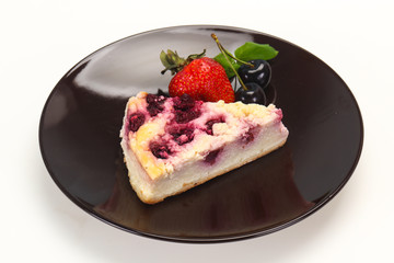Cheesecake with cherry served strawberry