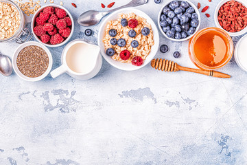 Breakfast, oatmeal with berries.