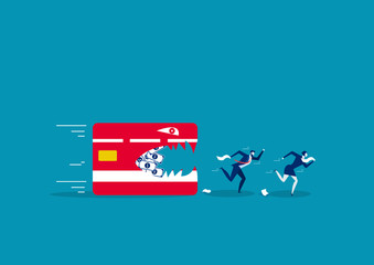 Fototapeta na wymiar two business running away from credit card. Creative vector illustration on debt 