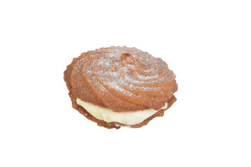 isolated gingerbread swirl cookie with cream filling