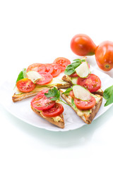 tasty sandwich with curd paste, fresh cucumbers and tomatoes