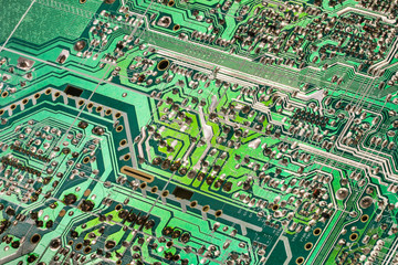 Computer Electronic Microcircuit Motherboard Detail Green Background