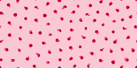 Pattern of red rose petals on a pink background