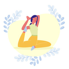 Yoga Class, Mermaid Pose Flat Vector Illustration