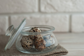 Energy Balls for snack in a glass jar