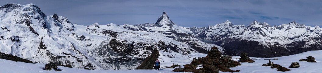 Fototapeta na wymiar The summit of the matterhorn mountain seen on a clear day from the gornergrat