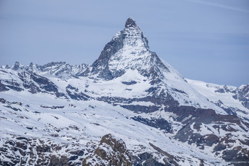 The summit of the matterhorn mountain seen on a clear day from the gornergrat