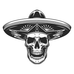 Skull in mexican sombrero hat