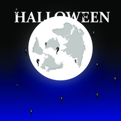 halloween background with full moon and bats