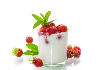 sweet homemade yogurt with fresh ripe strawberries