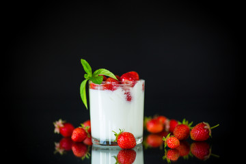 sweet homemade yogurt with fresh ripe strawberries