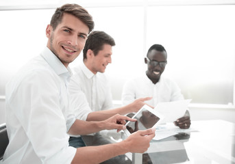 close up.businessman using digital tablet in office