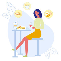 Girl Taking Lunch Photo Flat Vector Illustration