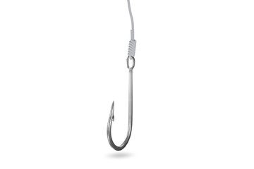 Fishing hook isolated on white background. clipping path used for graphic montage. 3d render.