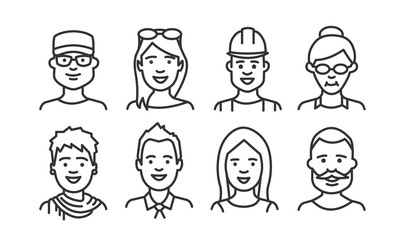 People avatar icon set. Vector line style.