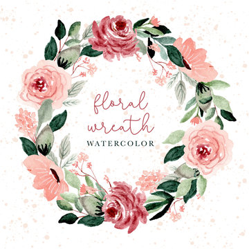 blush and green floral watercolor wreath