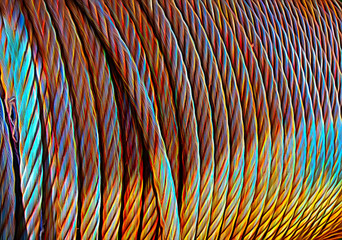 Abstract background with a coiled steel cable - Wire rope cable spool