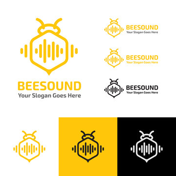 BEE SOUND MUSIC WAVE PRODUCTION RECORDING LOGO TEMPLATE