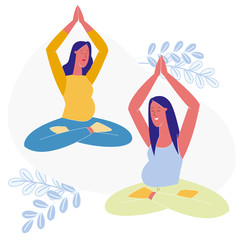 Yoga Class for Pregnant Flat Vector Illustration