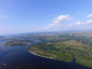 Aerial drone view of Dnepr river. In Kiev