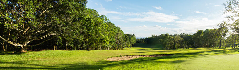Fototapeta na wymiar panorama landscape golf crouse with sunlight