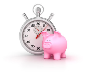 3D Stopwatch with Piggy Bank - High Quality 3D Rendering