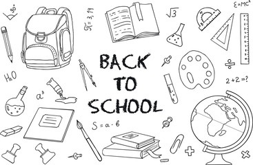 Set of school supplies. Hand Drawn Doodles illustration.  Back to school. 