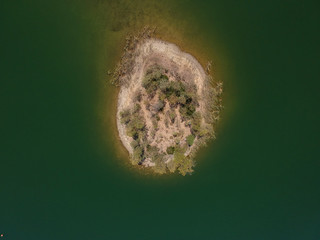 Top view from an island in a lagoon. Drone photo. Aerial view
