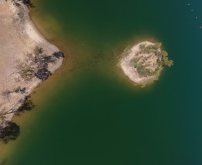 Top view from an island in a lagoon. Drone photo. Aerial view