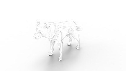 3d rendering of a wolf polygon isolated in white studio background
