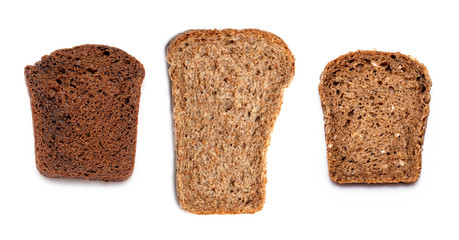 Top view of Slices multi Grain brown Bread isolated on white Background	