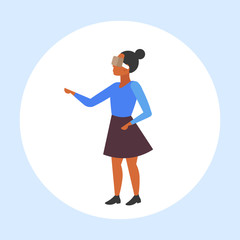 woman wearing modern 3d glasses african american girl experiencing virtual reality through headset vision vr digital technology concept female cartoon character flat full length