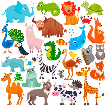 Big set of cute cartoon animals. Vector illustration.