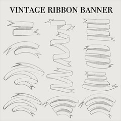 Fototapeta premium Vintage ribbon outline banner elements set. Vector illustration.