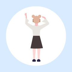 woman wearing modern 3d glasses girl experiencing virtual reality through headset vision vr digital technology concept female cartoon character flat rear view full length