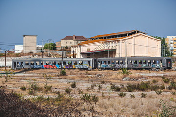 Obraz premium Abandoned train, old train station of Barreiro, Lisbon, Portugal