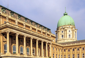 Dome of royal palace of Budapest in a cloudy day.