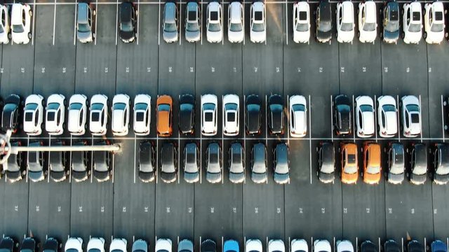 coloured vehicle rows on storage area with white marking
