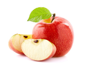 Ripe apple with slices on white