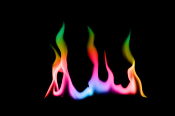 Rainbow fire and flame on black background.