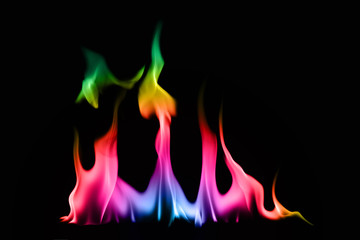 Rainbow fire and flame on black background.