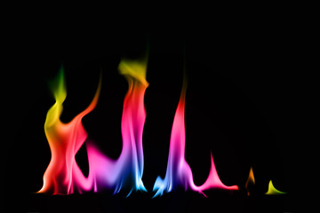 Rainbow fire and flame on black background.