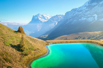 Picturesque lake in Kleine Scheidegg,Kleine Scheidegg, Lauterbrunnen, Switzerland