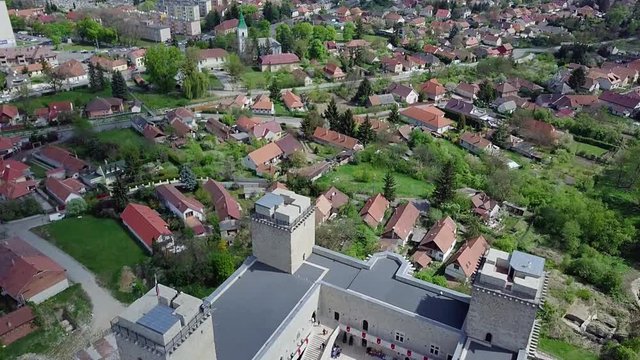 aerial view of Fortress Diosgyor in Miskolc, Aerial video shows the castle of Diosgyornear Miskolc, Hungary