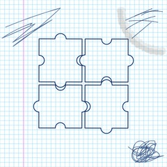 Piece of puzzle line sketch icon isolated on white background. Business, marketing, finance, template, layout, infographics, internet concept. Vector Illustration