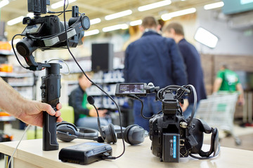 Behind the scenes of video production or video shooting. The concept of production of video content...