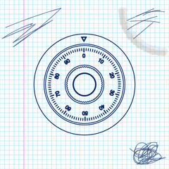 Naklejka premium Safe combination lock wheel line sketch icon isolated on white background. Protection concept. Password sign. Vector Illustration