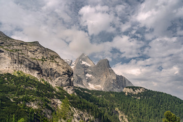 Scenic landscape with rocky mountain in Alps